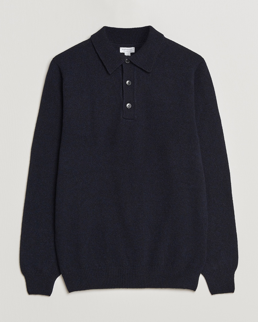 Sunspel Lambswool Poloshirt Dark Navy – Azul