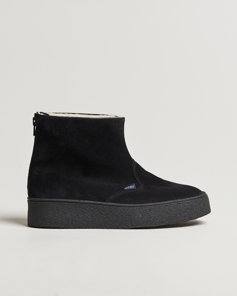 Sanders Sherling Lined Suede Curling Boot Black – Negro
