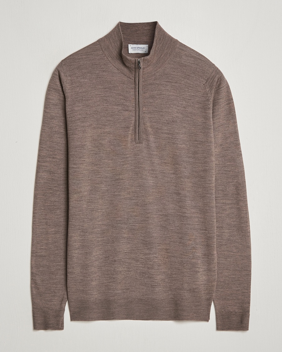 John Smedley Barrow Extra Fine Merino Half Zip Mushroom – Marrón