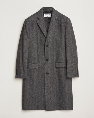  Relaxed Wool Crombie Coat Grey Herringbone