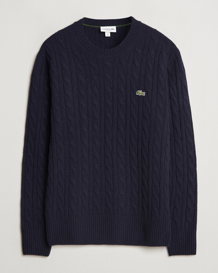 Lacoste Carded Wool Cable Crew Neck Navy – Azul