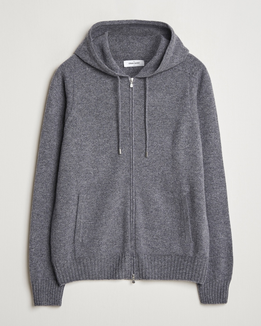 Gran Sasso Full Zip Wool Hoodie Grey Melange – Gris