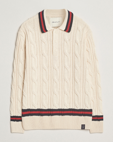GANT Cable Heavy Knitted Polo Cream – Blanco