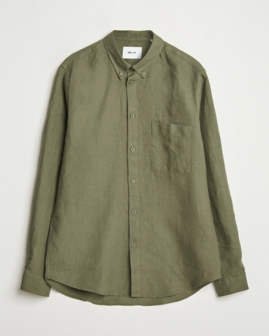 NN07 Arne Linen Button Down Shirt Capers Green – Verde