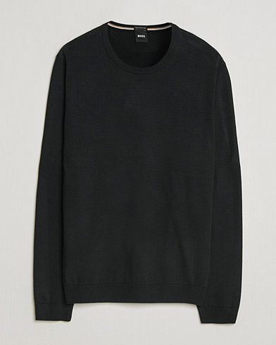 BOSS BLACK Leno Wool Crew Neck Pullover Black – Negro