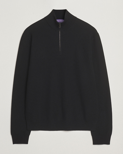 Ralph Lauren Purple Label Wool Pique Half Zip Polo Black – Negro