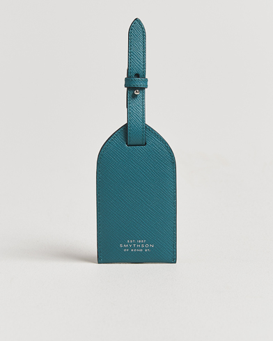 Smythson Panama Leather Luggage Tag Petrol – Verde
