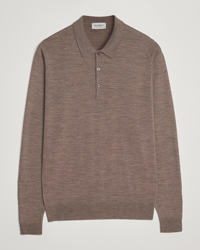John Smedley Belper Extra Fine Merino Polo Pullover Mushroom Brown – Marrón