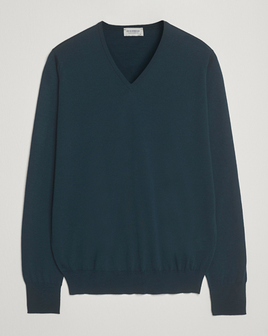 John Smedley Bobby Extra Fine Merino V-Neck Pullover Richardson Green – Verde