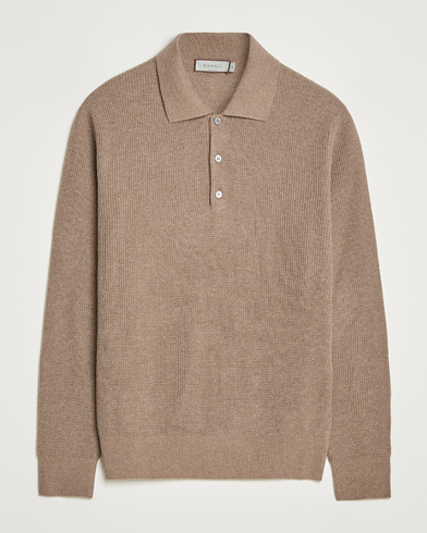 Canali Wool/Cashmere Long Sleeve Polo Brown – Marrón