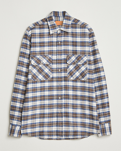 Grigio Heavy Flannel Overshirt Blue/Beige Check – Azul