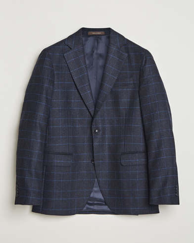 Oscar Jacobson Fogerty Checked Wool Blazer Navy – Azul