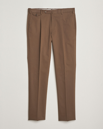 PT01 Slim Fit Pleated Cotton/Cashmere Trousers Dark Brown – Marrón