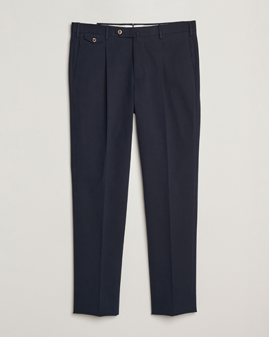 PT01 Slim Fit Pleated Cotton/Cashmere Trousers Navy – Azul