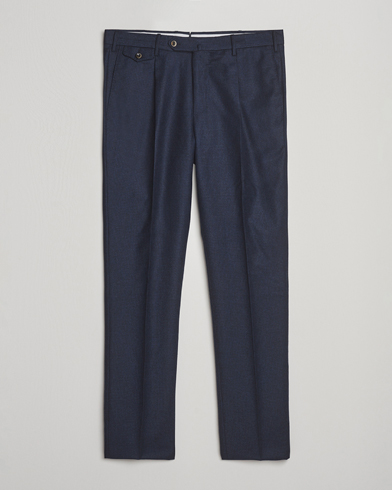 PT01 Gentleman Fit Pleated Houndstooth Flannel Trousers Navy – Azul