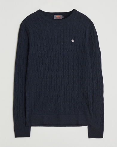 Morris Merino Cable O-Neck Navy – Azul