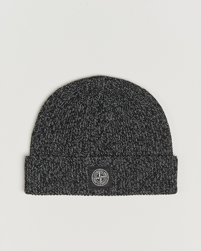 Stone Island Reflective Cotton Knit Beanie Black Melange – Negro