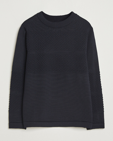 S.N.S. Herning Fisherman Wool Crew Neck Navy – Azul