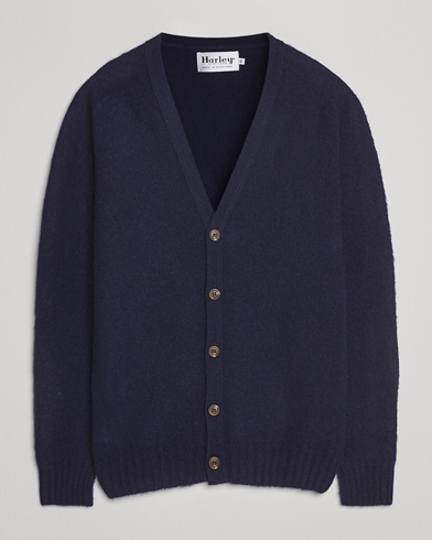 Harley Of Scotland Brushed Supersoft Lambswool Cardigan Navy – Azul