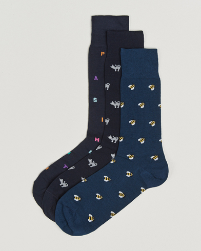Paul Smith 3-Pack Printed Sock Navy – Azul