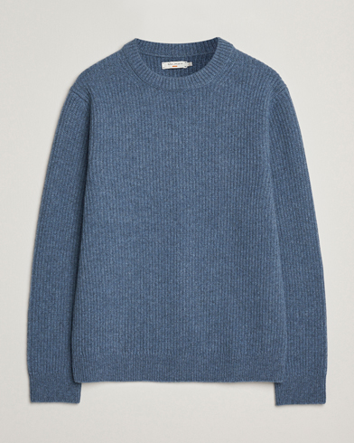 Nudie Jeans August Wool Rib Knitted Sweater Blue Melange – Azul