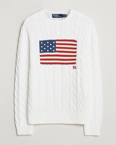 Polo Ralph Lauren Cotton Cable Flag Sweater Ceramic White – Blanco