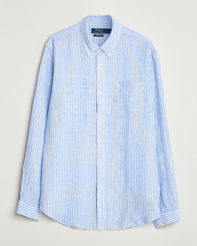 Polo Ralph Lauren Custom Fit Linen Striped Shirt Light Blue/White – Azul