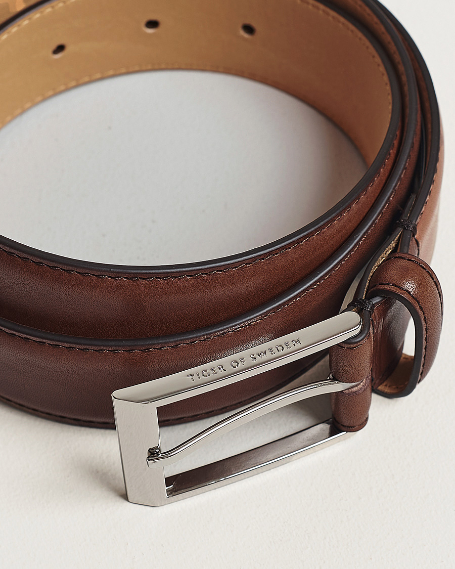 Hombres |  | Tiger of Sweden | Helmi Leather 3,5 cm Belt Brown