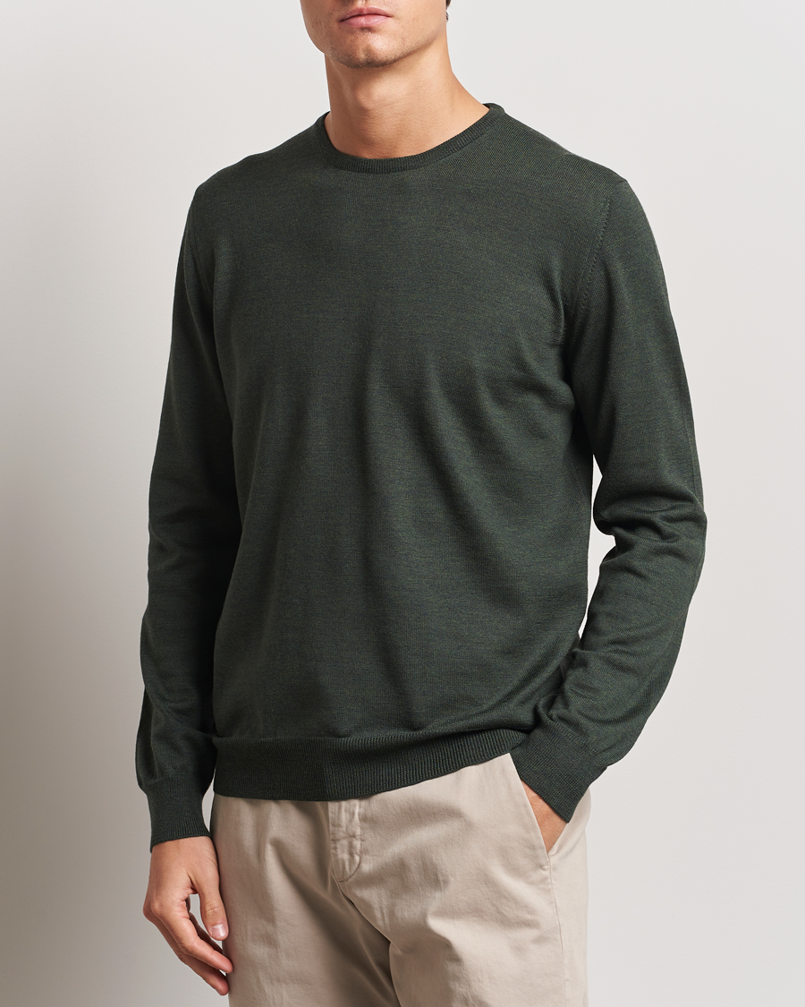 Hombres |  | Gran Sasso | Merino Fashion Fit Crew Neck Pullover Olive Green