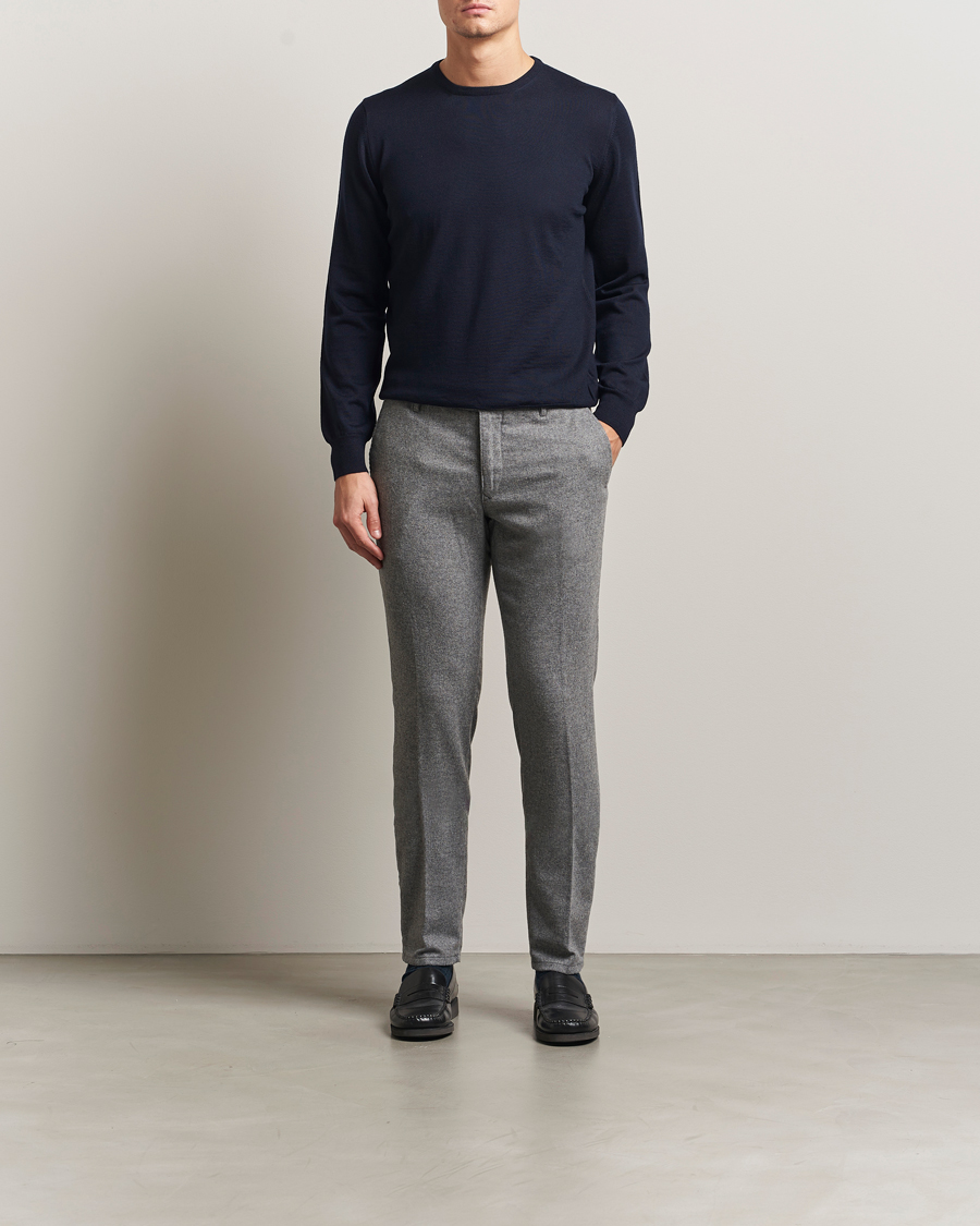 Hombres | Jerséis y prendas de punto | Gran Sasso | Merino Fashion Fit Crew Neck Pullover Navy