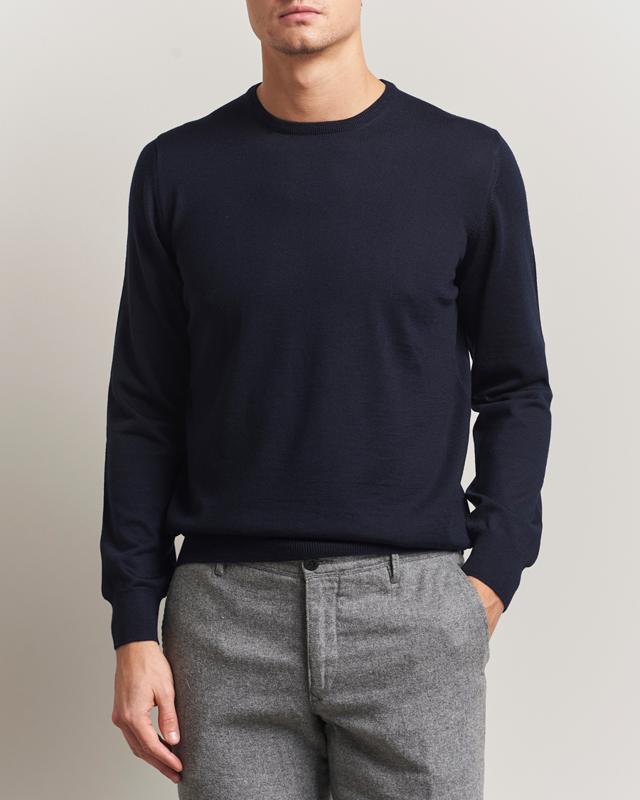 Hombres | Jerséis y prendas de punto | Gran Sasso | Merino Fashion Fit Crew Neck Pullover Navy