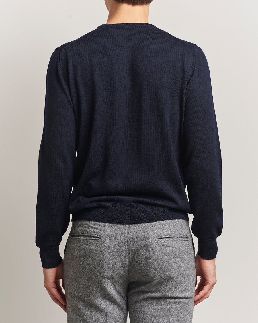 Hombres | Jerséis y prendas de punto | Gran Sasso | Merino Fashion Fit Crew Neck Pullover Navy