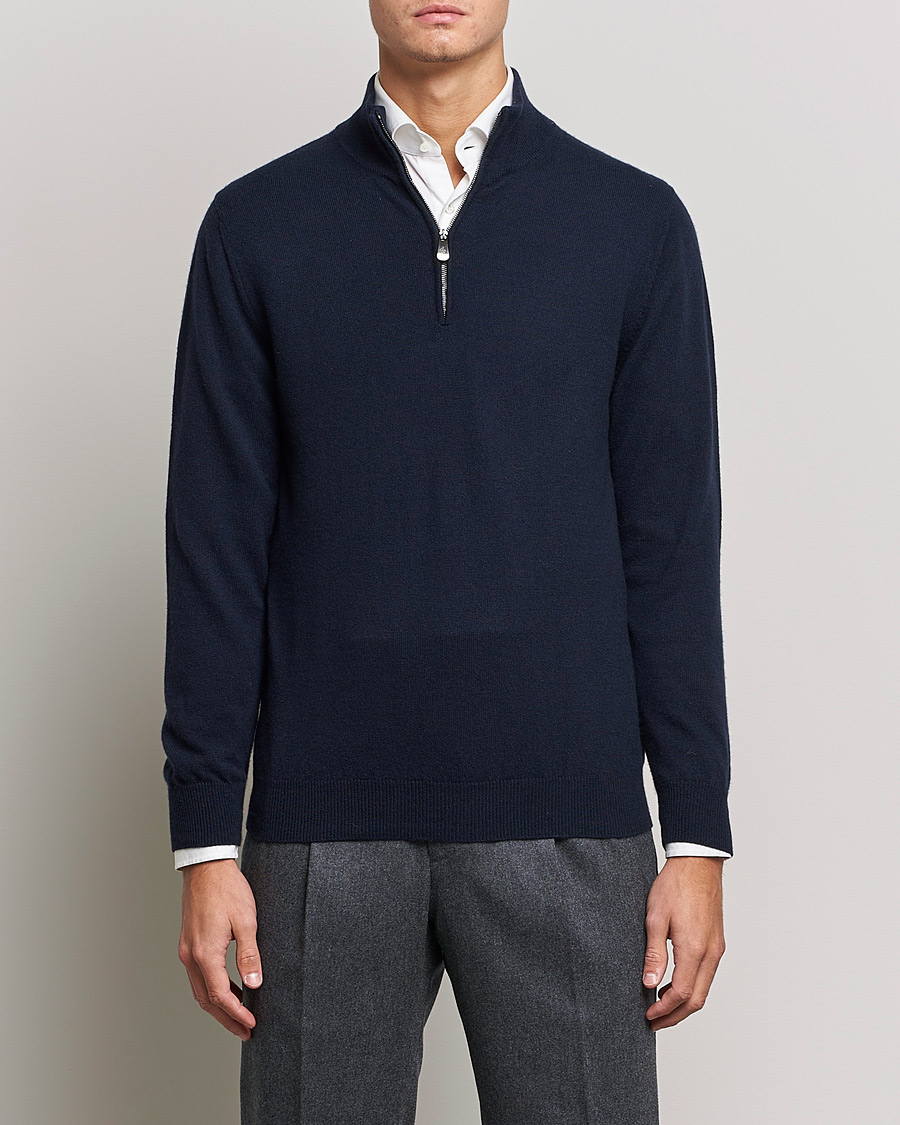 Hombres |  | Piacenza Cashmere | Cashmere Half Zip Sweater Navy