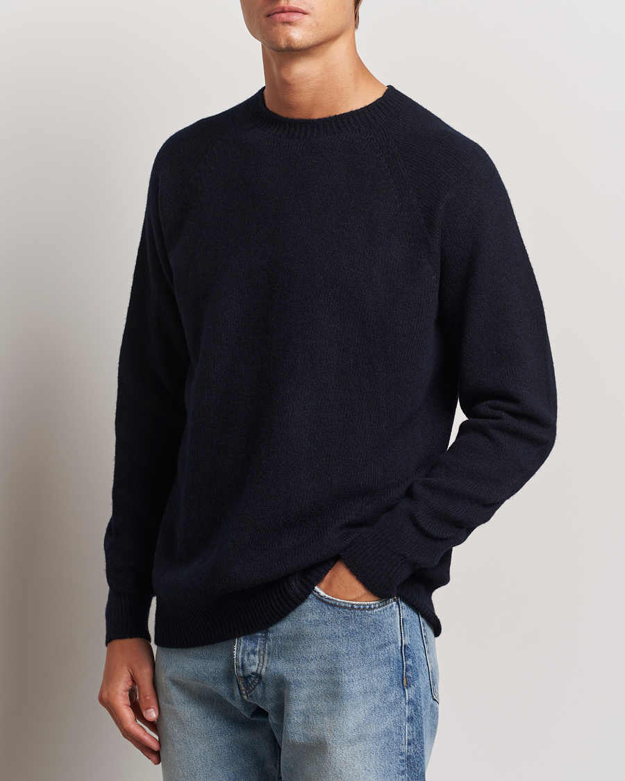 Hombres |  | Sunspel | Lambswool Crewneck Dark Navy Moiline