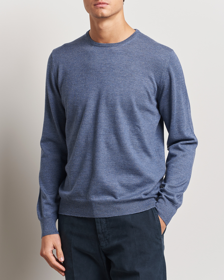 Hombres |  | Gran Sasso | Merino Fashion Fit Crew Neck Pullover Blue Melange