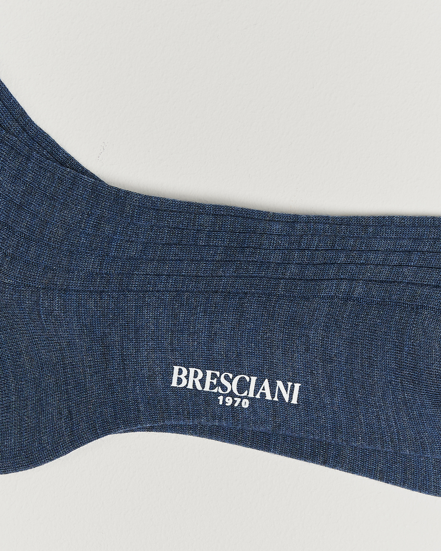 Hombres |  | Bresciani | Wool/Nylon Ribbed Short Socks Blue Melange