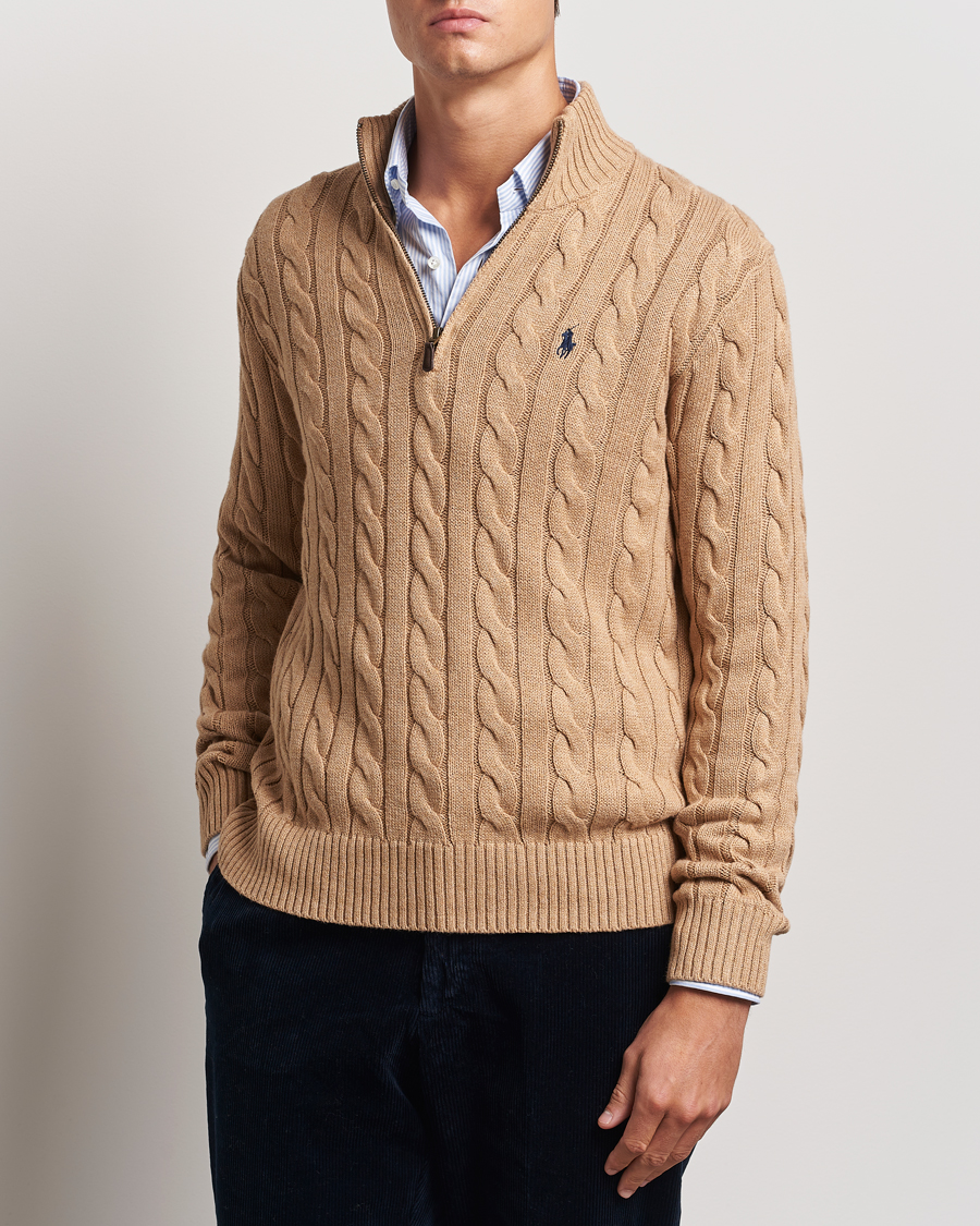 Hombres |  | Polo Ralph Lauren | Cotton Cable Half Zip Camel Melange