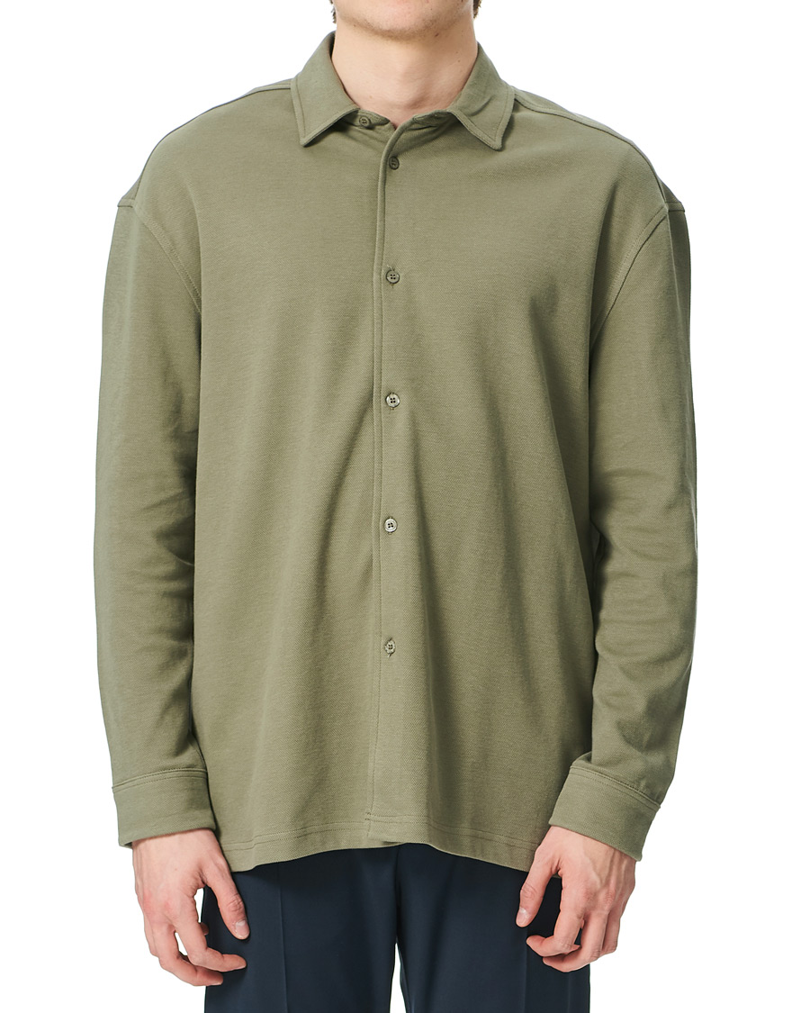 Hombres | Jerséis y prendas de punto | Samsøe Samsøe | Samsøe & Samsøe Abuto Cotton Piquet Shirt Deep Lichen Green