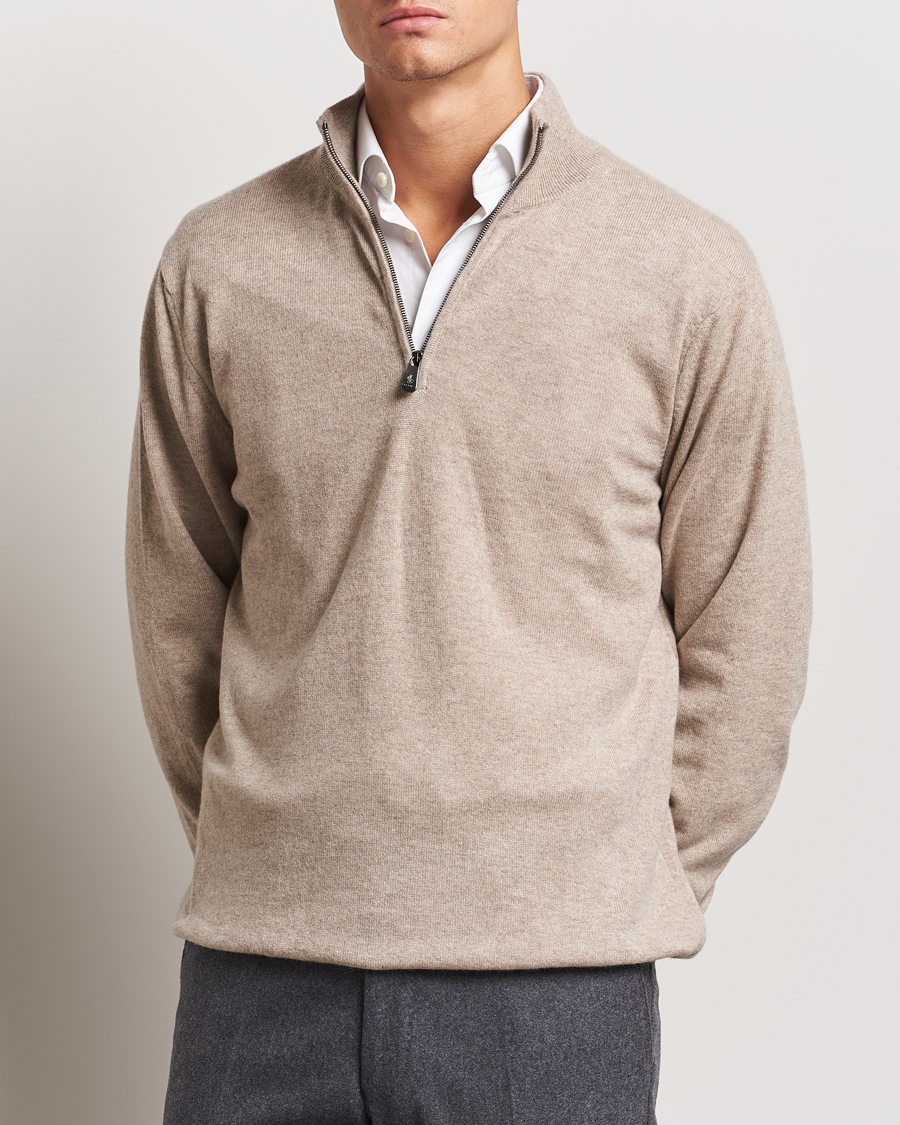 Hombres |  | Piacenza Cashmere | Cashmere Half Zip Sweater Beige