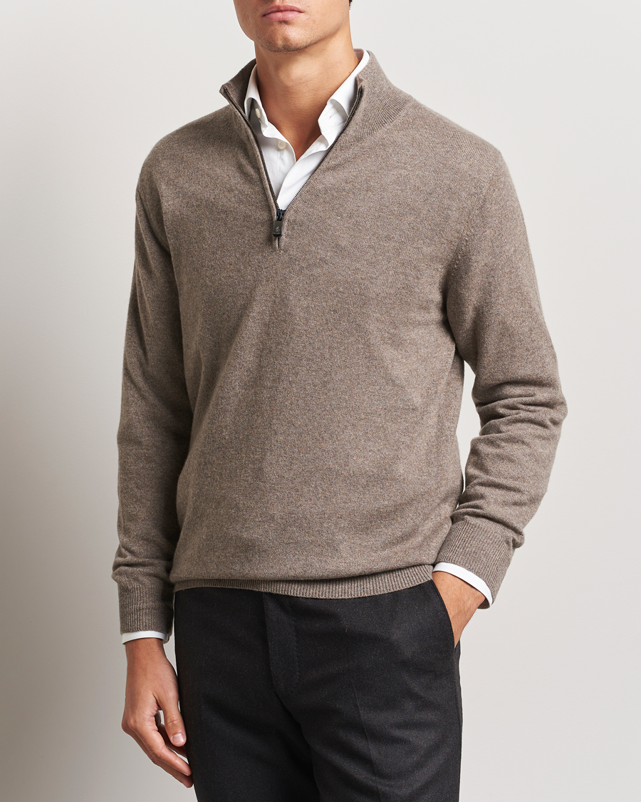 Hombres |  | Piacenza Cashmere | Cashmere Half Zip Sweater Brown