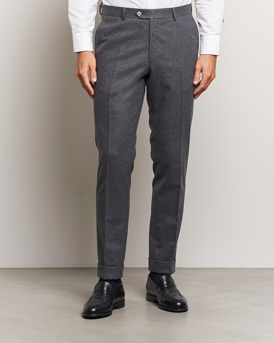 Hombres |  | Oscar Jacobson | Denz Turn Up Flannel Trousers Grey Melange