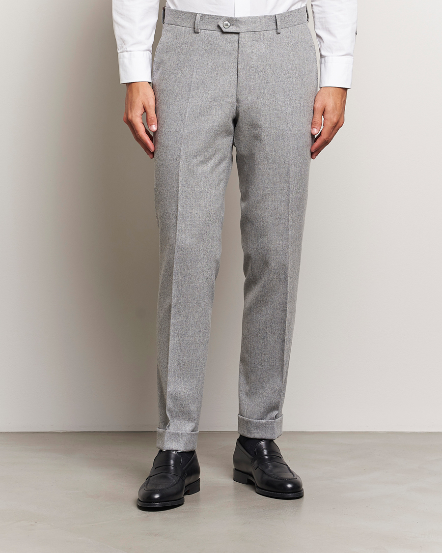 Hombres |  | Oscar Jacobson | Denz Turn Up Flannel Trousers Light Grey Melang