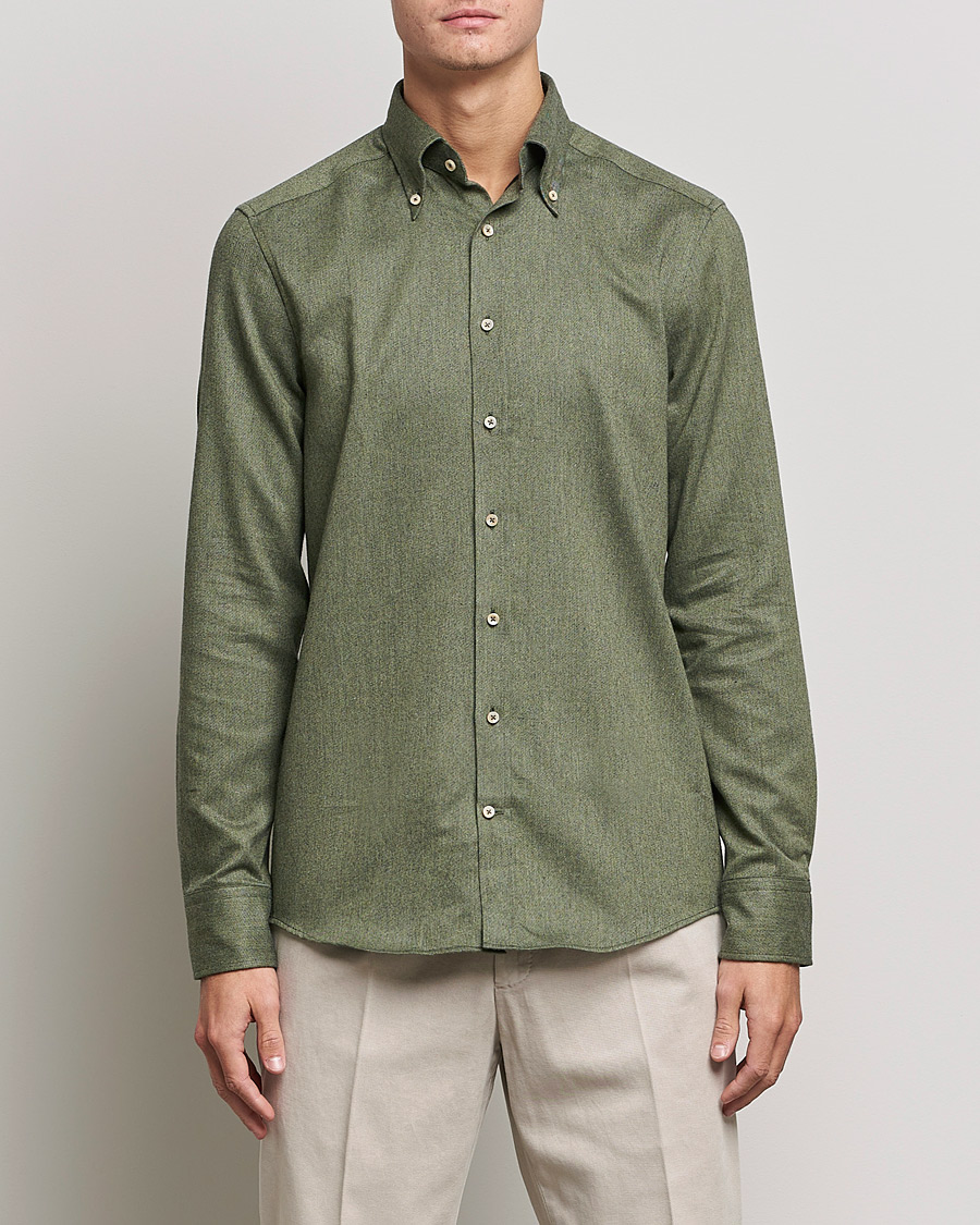 Hombres |  | Stenströms | Slimline Flannel Shirt Dark Green