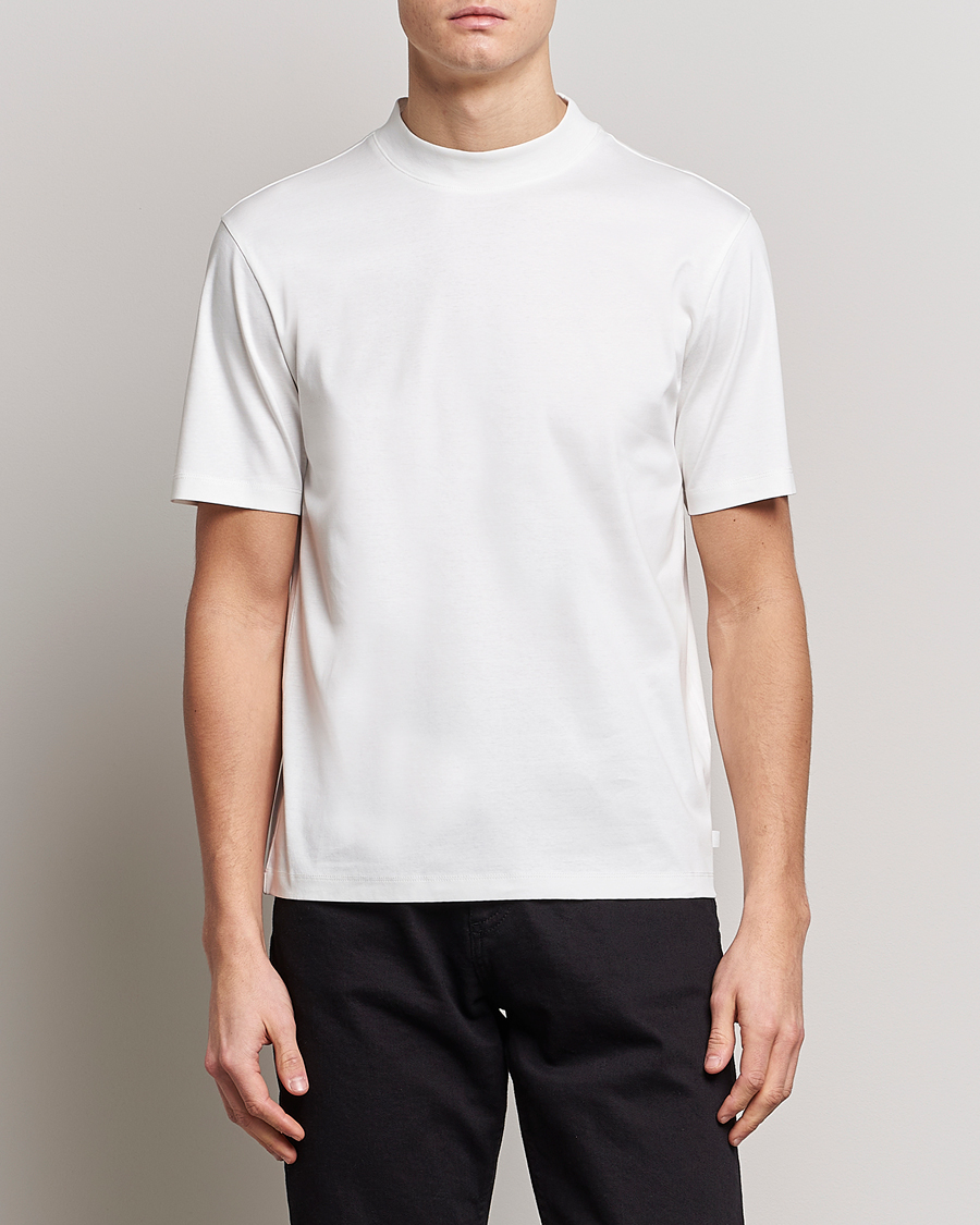 Hombres |  | J.Lindeberg | Ace Mock Neck Mercerized Cotton T-Shirt White