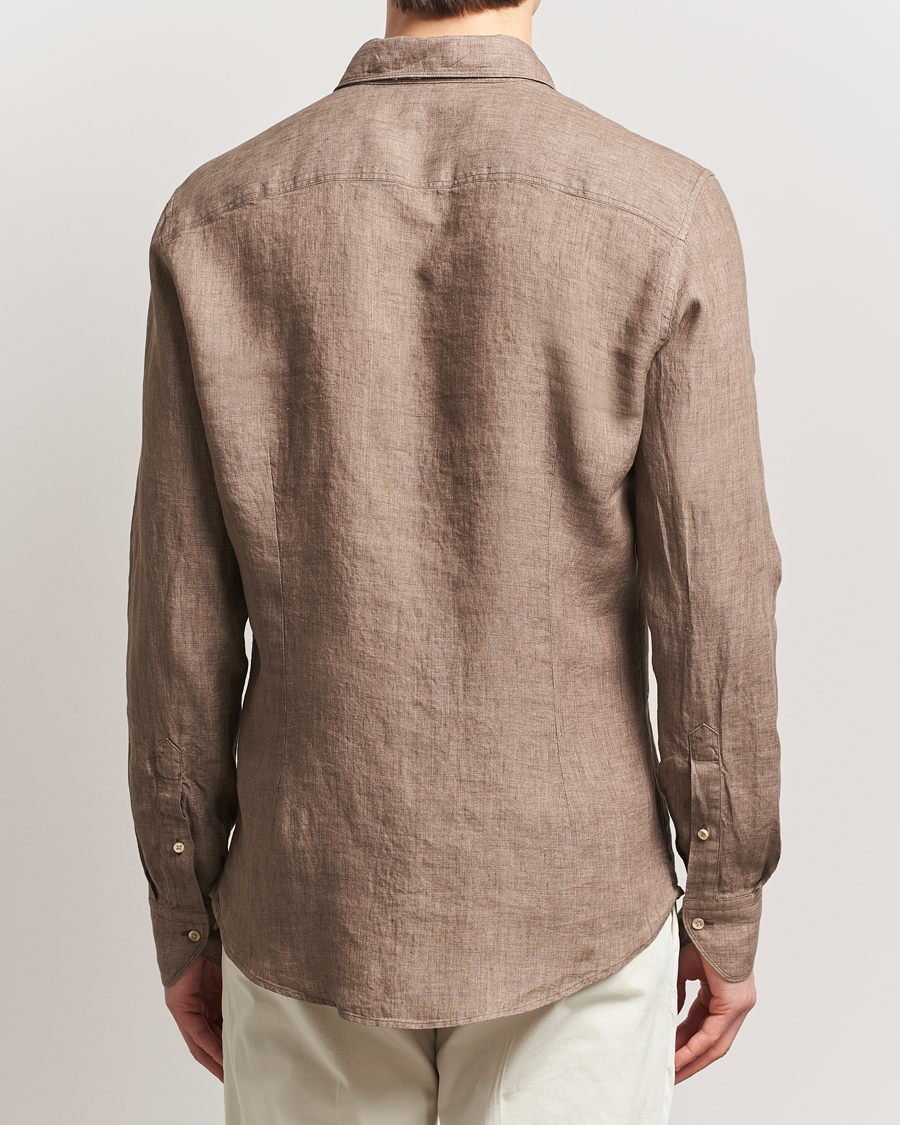 Hombres | Camisas | Stenströms | Slimline Cut Away Linen Shirt Brown