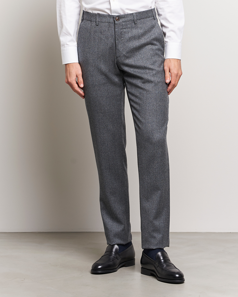 Hombres |  | Canali | Slim Fit Washable Flannel Trousers Grey Melange