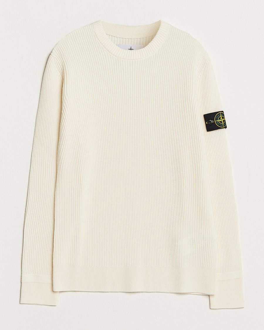 Hombres | Jerséis y prendas de punto | Stone Island | Rib Knitted Wool Sweater Natural