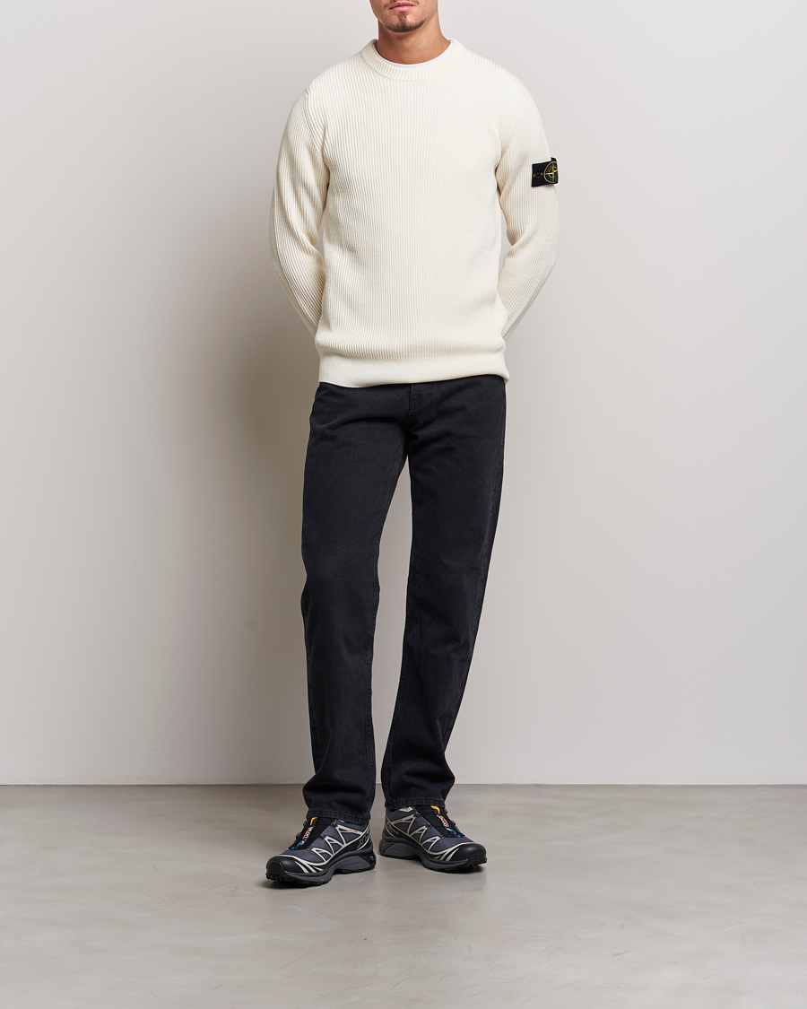 Hombres | Jerséis y prendas de punto | Stone Island | Rib Knitted Wool Sweater Natural