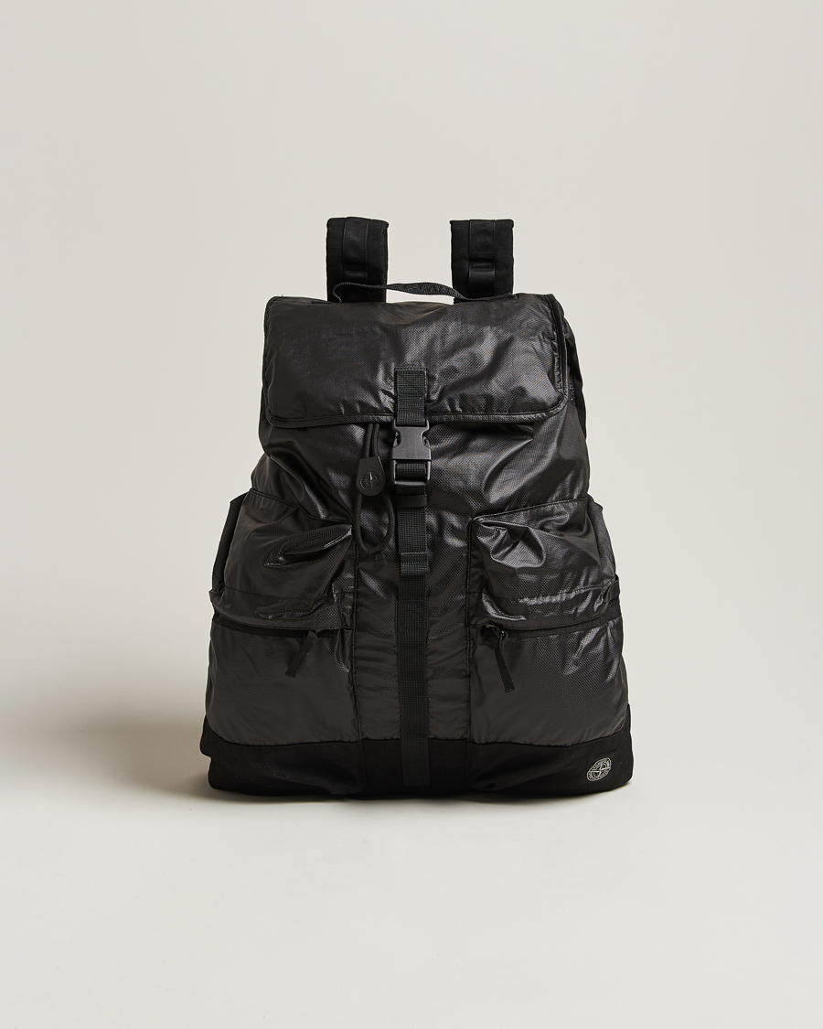 Hombres | Stone Island Garment Dyed Mussola Gommata Canvas Backpack Black | Stone Island | Garment Dyed Mussola Gommata Canvas Backpack Black