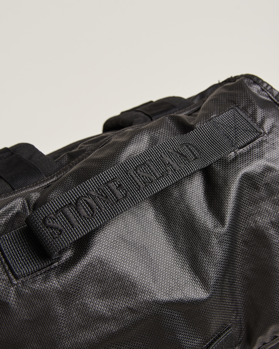 Hombres | Stone Island Garment Dyed Mussola Gommata Canvas Backpack Black | Stone Island | Garment Dyed Mussola Gommata Canvas Backpack Black